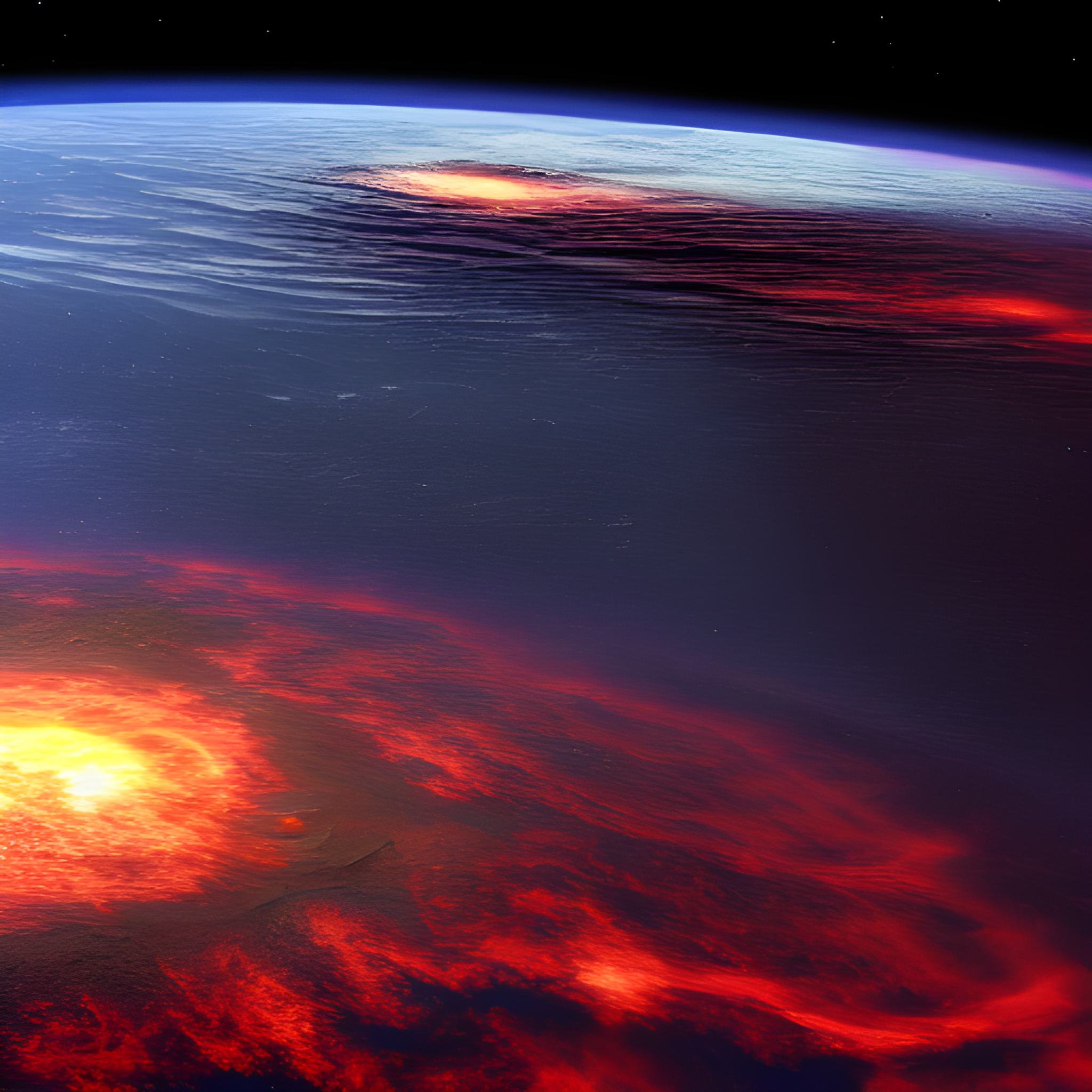 Picture showing two massive explosions on the surface of a planet viewed from orbit
