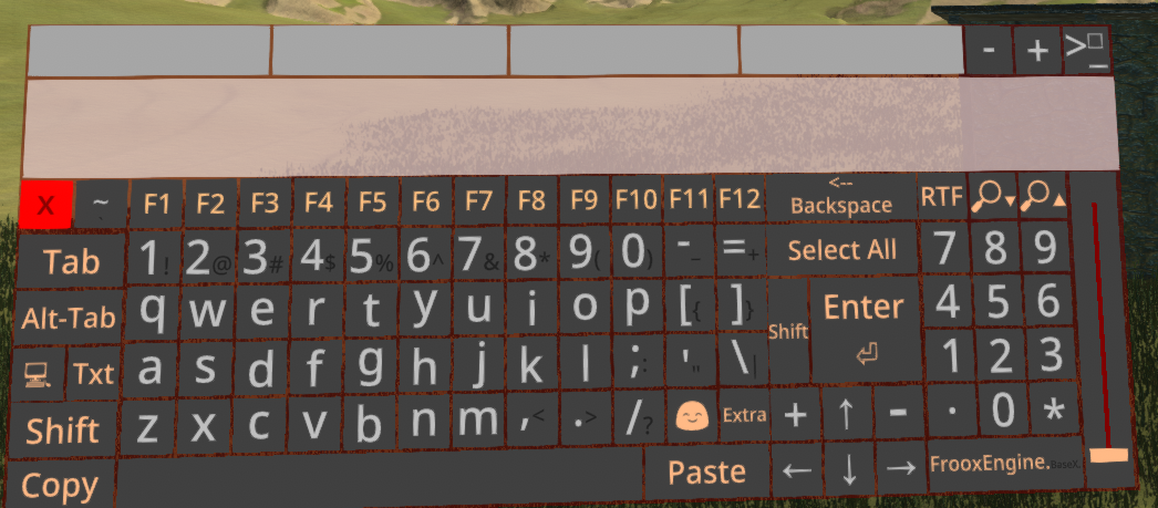 NeosVR keyboard showing a paste, select all and copy buttons